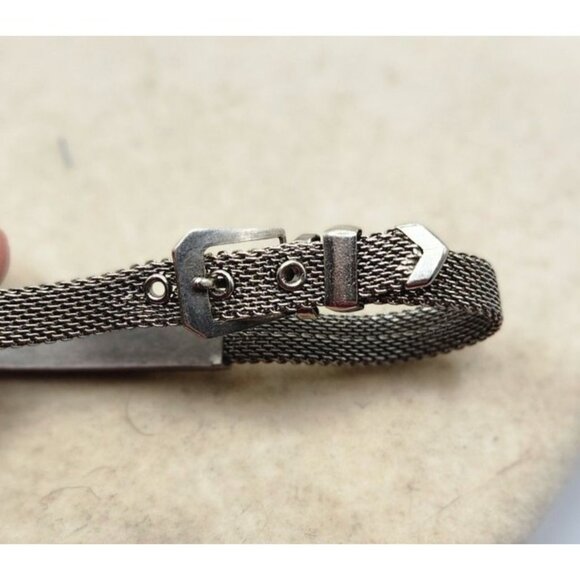 Vintage Silver Tone Mesh Bracelet With Engraved "Louise" Plate & Adjustable Buck - Picture 2 of 6